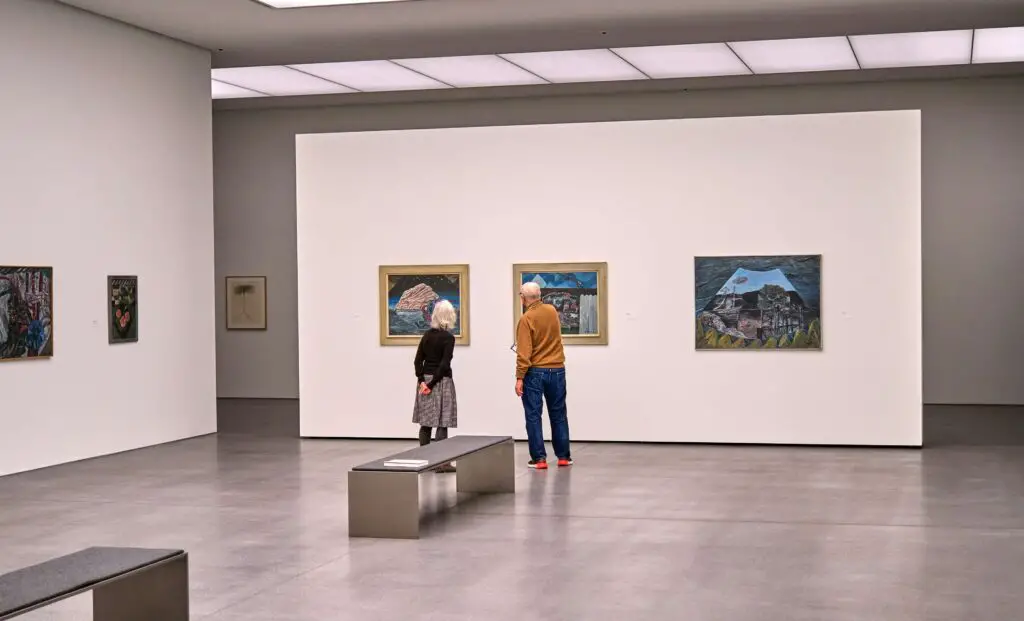 SoHo NYC Art Galleries Worth Visiting: A Creative Exploration Interior of a modern art gallery in SoHo, NYC, featuring contemporary artworks and visitors admiring the exhibits.