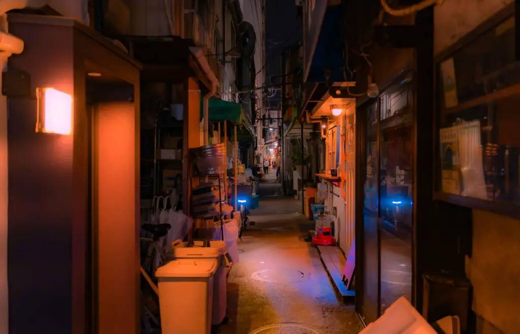 Embark on a Self-Guided Haunted History & Hidden Alleyways Tour: West Village Things to Do Narrow street at night in New York City’s West Village, illuminated by soft streetlights, evoking mystery and history.